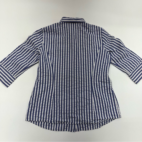 Lafayette 148 Striped Three Quarter Sleeve Button Down Shirt Womens Size 10 - Picture 4 of 10